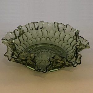 Vtg Avacado Green Fenton Thumbprint Candy Dish